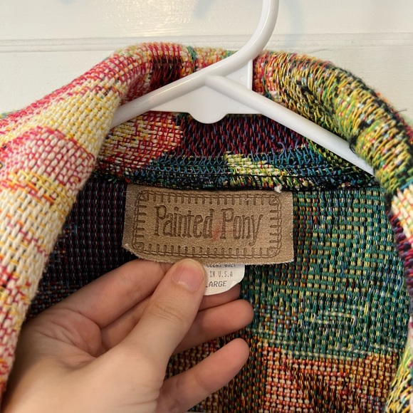 Vintage Tapestry Painted Pony Apple Fruit Fall Jacket Retro Artsy - Picture 9 of 10